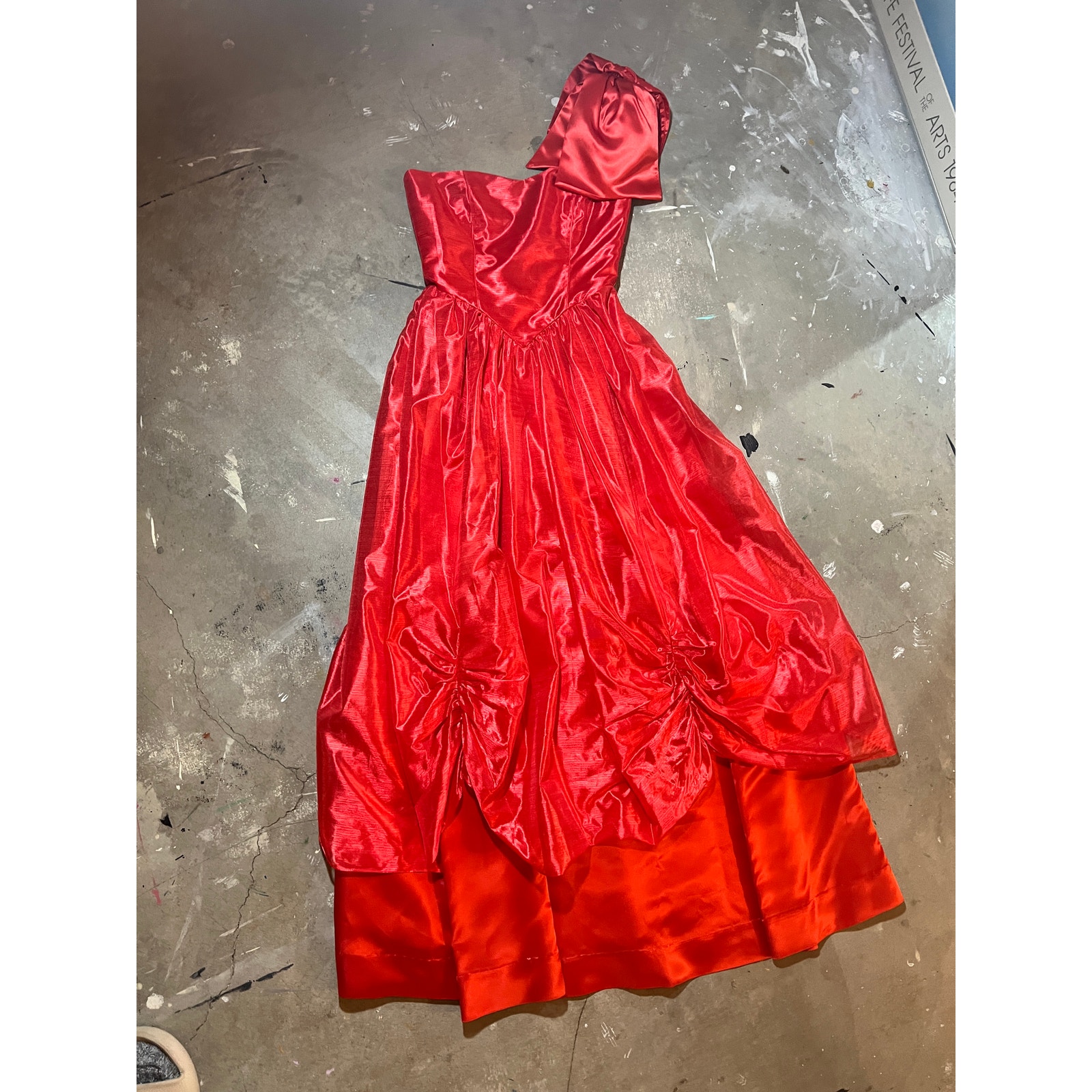 Vintage Red Satin Dress, 80s 90s, One Shoulder Bow Prom Punk Goth Gothic Formal